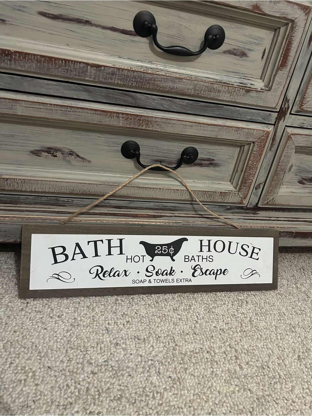 Bath House Relax Soak Escape Wall Sign - White and Brown